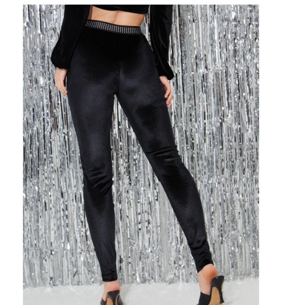 NWT Black Velvet Skinny Pant w/Metallic Trim at Waist 6 or 8/10 - Picture 3 of 3